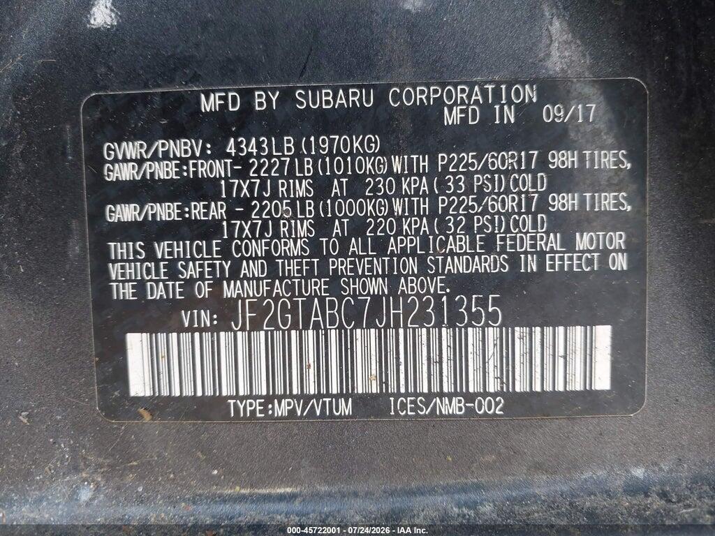 JF2GTABC7JH231355 2018 SUBARU CROSSTREK photo no. 9
