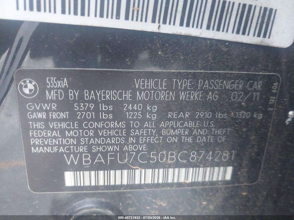 WBAFU7C50BC874281 2011 BMW 535I photo no. 9