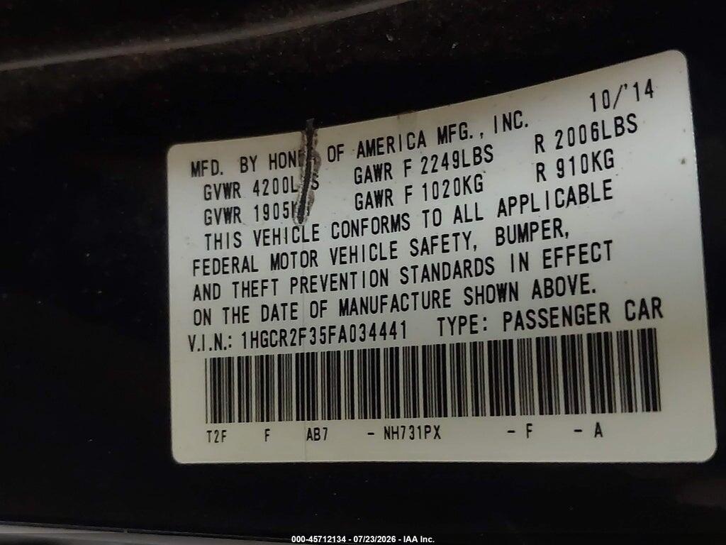 1HGCR2F35FA034441 2015 HONDA ACCORD photo no. 9