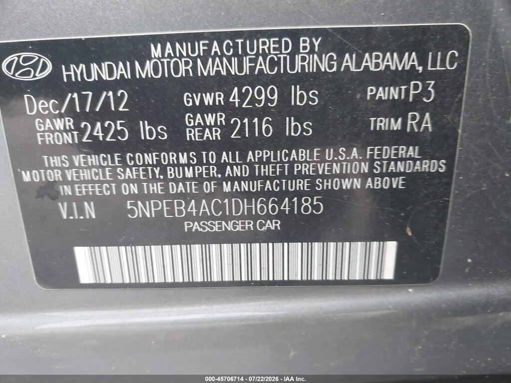 5NPEB4AC1DH664185 2013 HYUNDAI SONATA photo no. 9