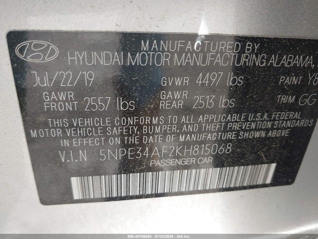5NPE34AF2KH815068 2019 HYUNDAI SONATA photo no. 9