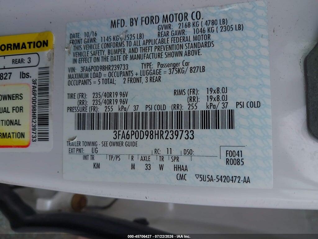 3FA6P0D98HR239733 2017 FORD FUSION photo no. 9