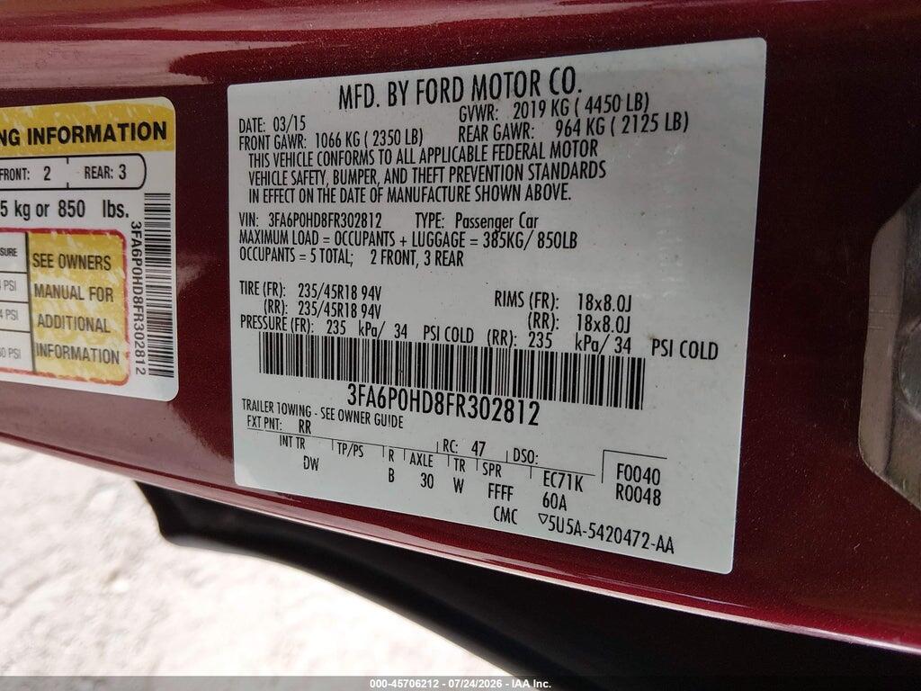 3FA6P0HD8FR302812 2015 FORD FUSION photo no. 9
