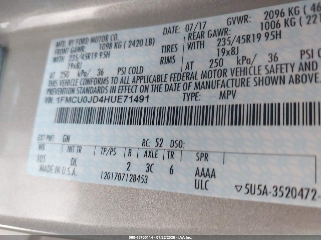 1FMCU0JD4HUE71491 2017 FORD ESCAPE photo no. 9