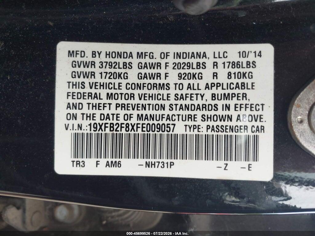 19XFB2F8XFE009057 2015 HONDA CIVIC photo no. 9