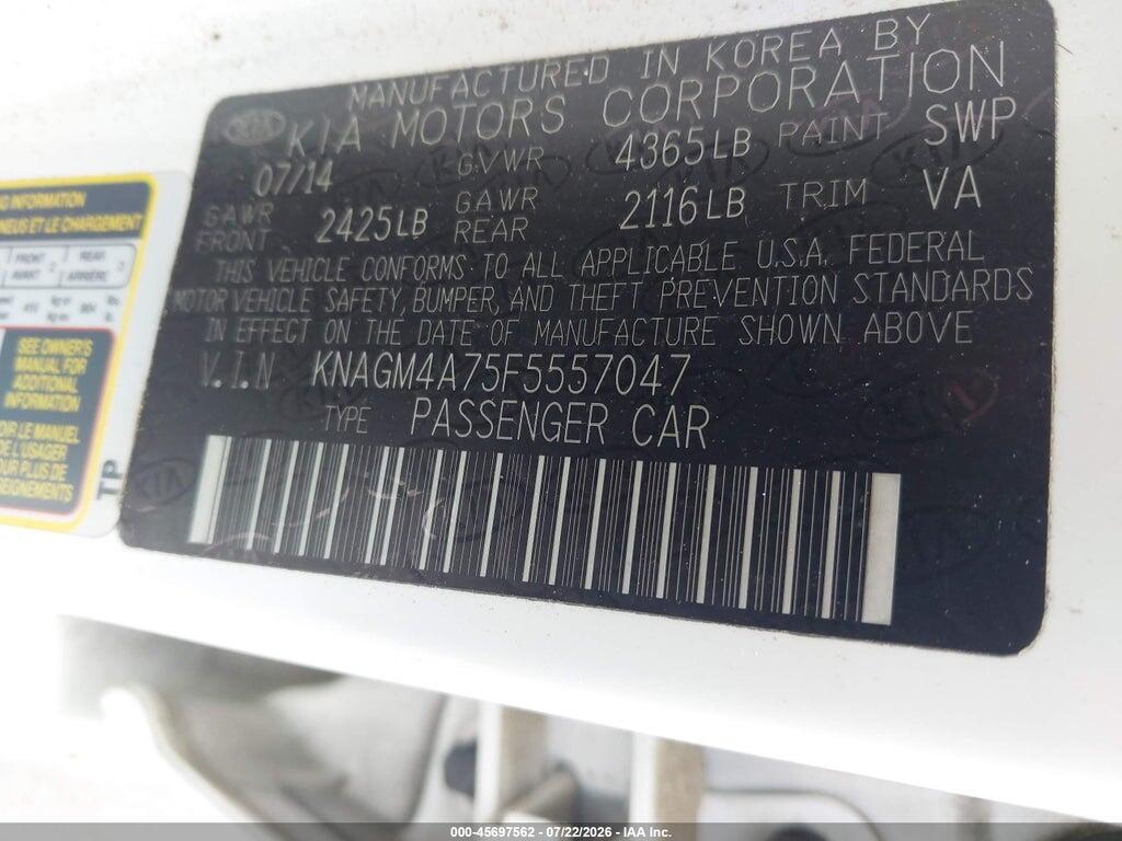KNAGM4A75F5557047 2015 KIA OPTIMA photo no. 9