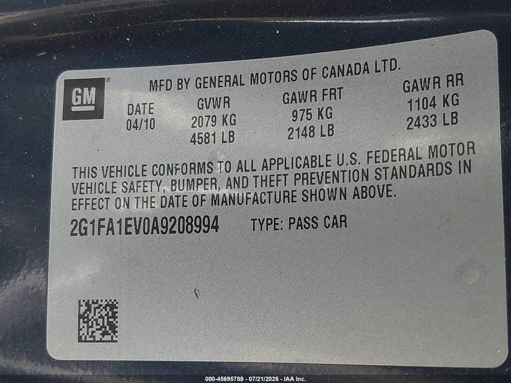 2G1FA1EV0A9208994 2010 CHEVROLET CAMARO photo no. 9