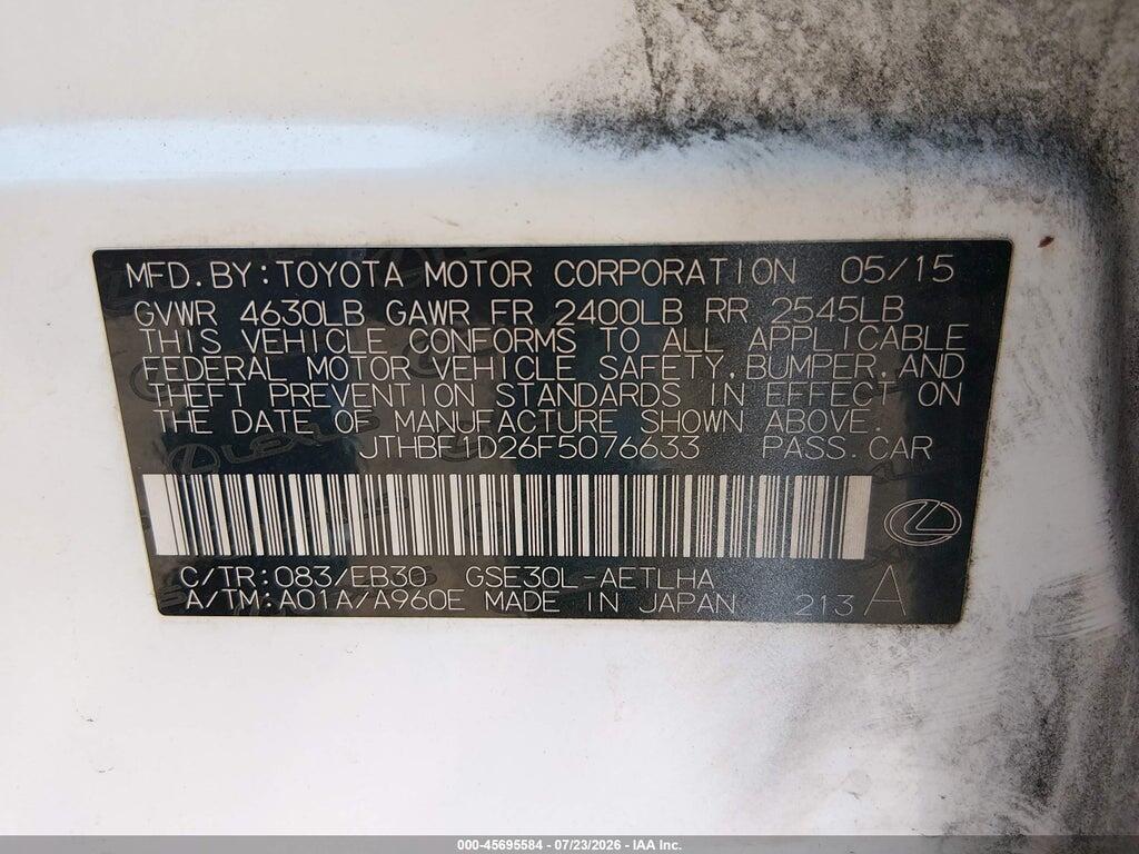 JTHBF1D26F5076633 2015 LEXUS IS 250 photo no. 9
