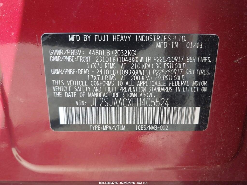 JF2SJAACXEH405524 2014 SUBARU FORESTER photo no. 9