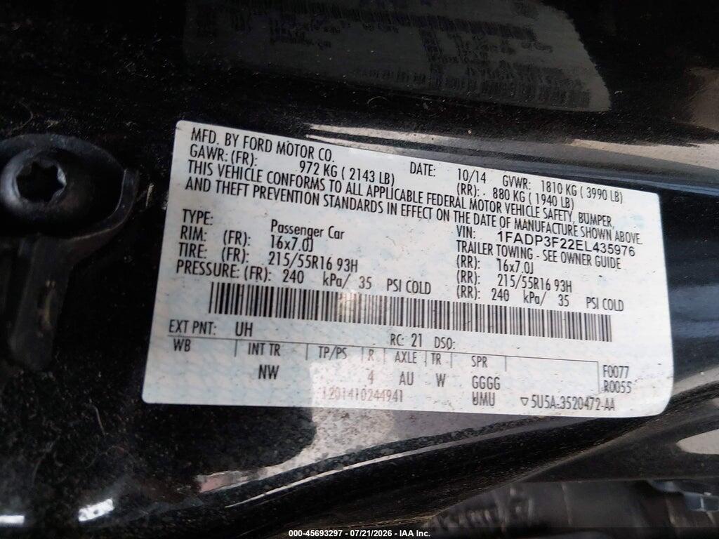 1FADP3F22EL435976 2014 FORD FOCUS photo no. 9