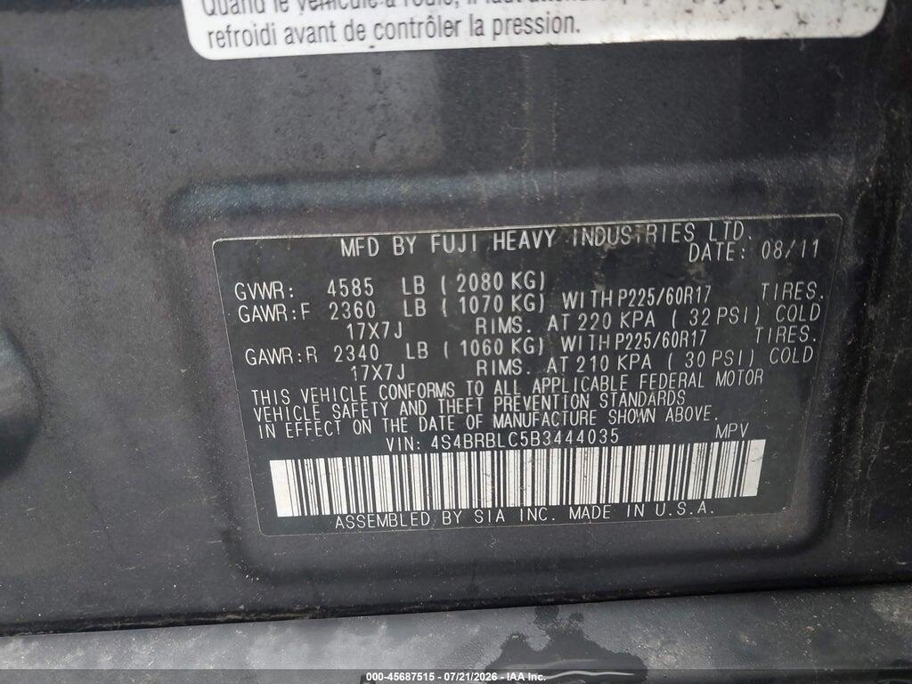 4S4BRBLC5B3444035 2011 SUBARU OUTBACK photo no. 9