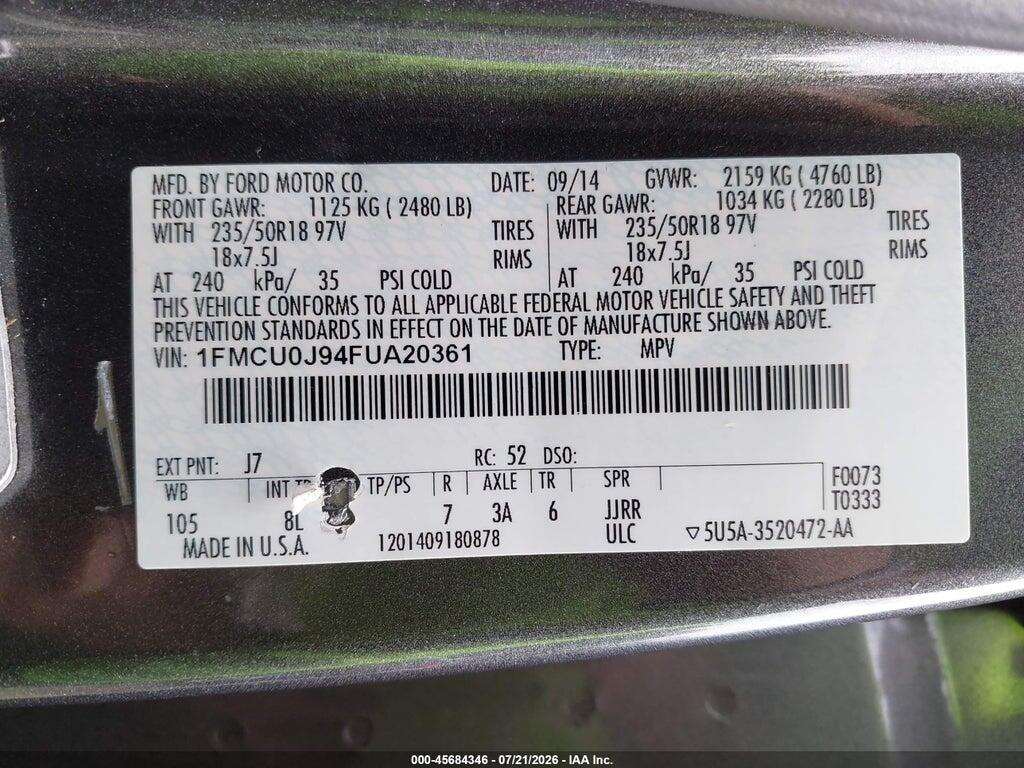 1FMCU0J94FUA20361 2015 FORD ESCAPE photo no. 9