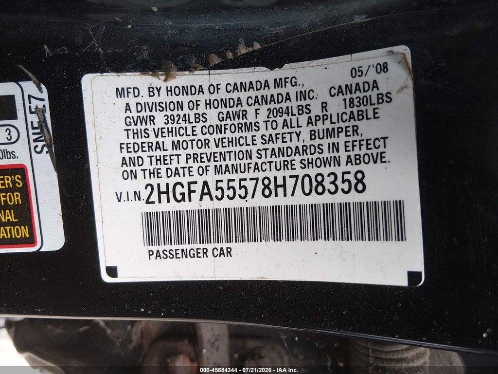 2HGFA55578H708358 2008 HONDA CIVIC photo no. 9