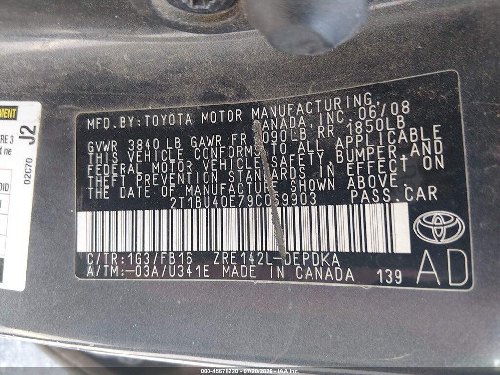 2T1BU40E79C069903 2009 TOYOTA COROLLA photo no. 9