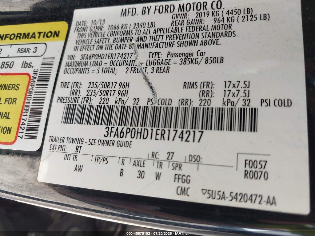 3FA6P0HD1ER174217 2014 FORD FUSION photo no. 9