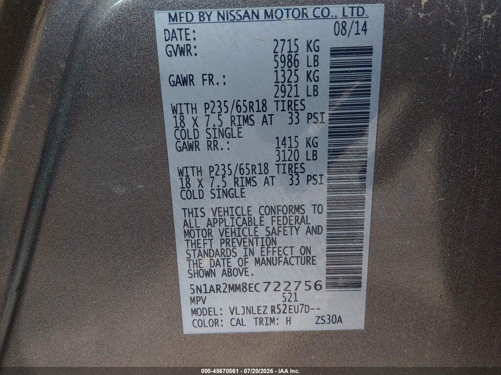 5N1AR2MM8EC722756 2014 NISSAN PATHFINDER photo no. 9
