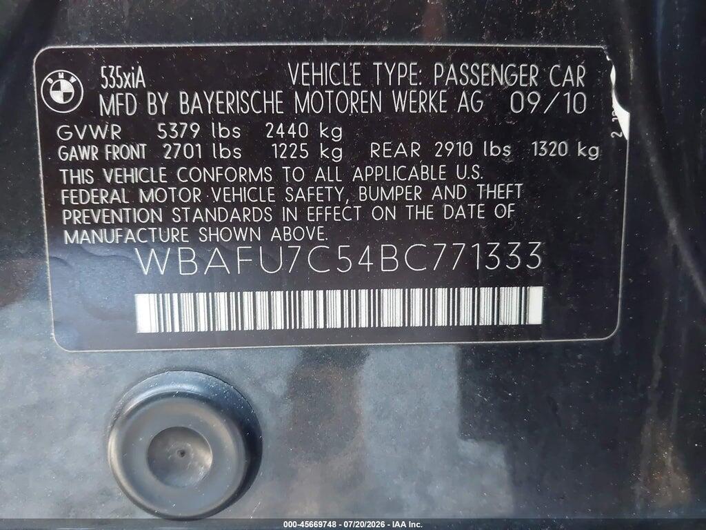 WBAFU7C54BC771333 2011 BMW 535I photo no. 9