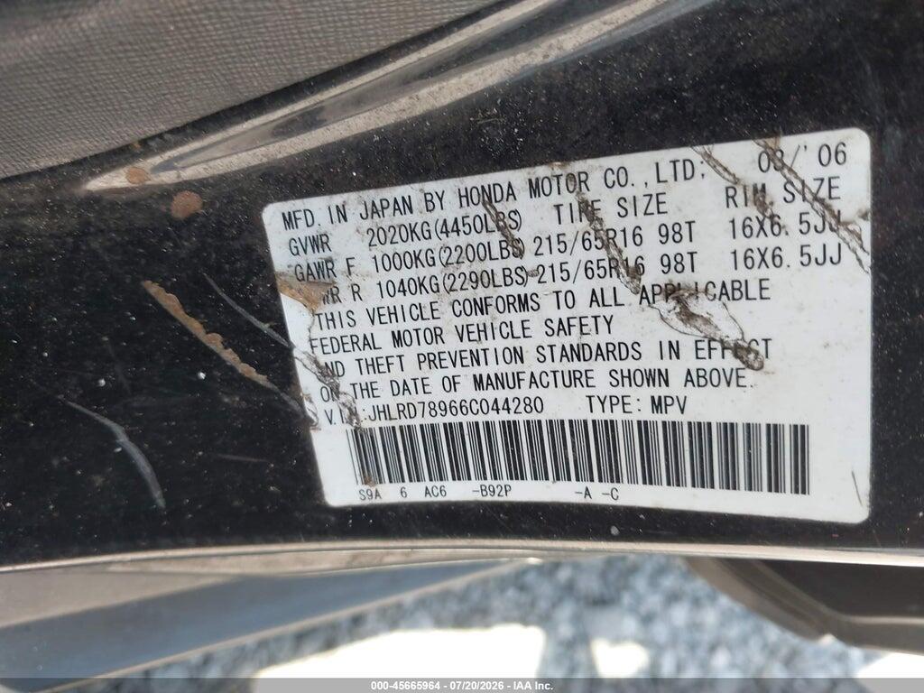 JHLRD78966C044280 2006 HONDA CR-V photo no. 9