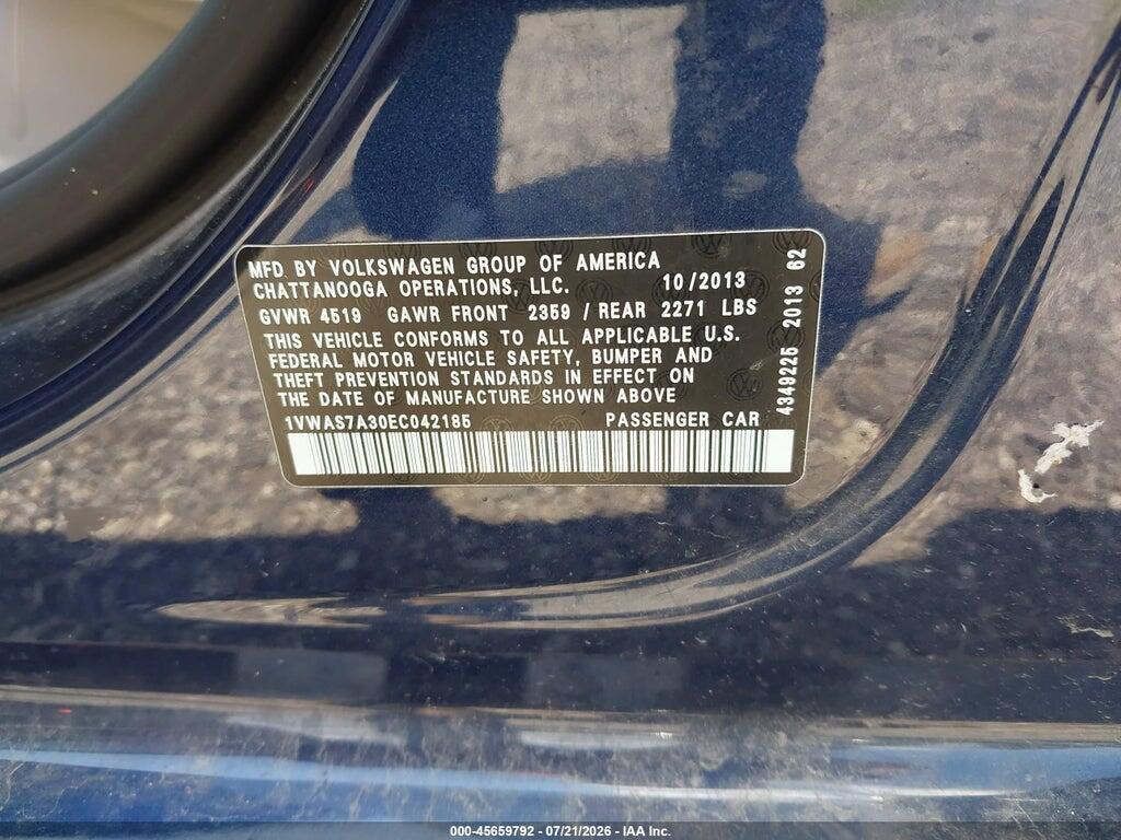 1VWAS7A30EC042185 2014 VOLKSWAGEN PASSAT photo no. 9