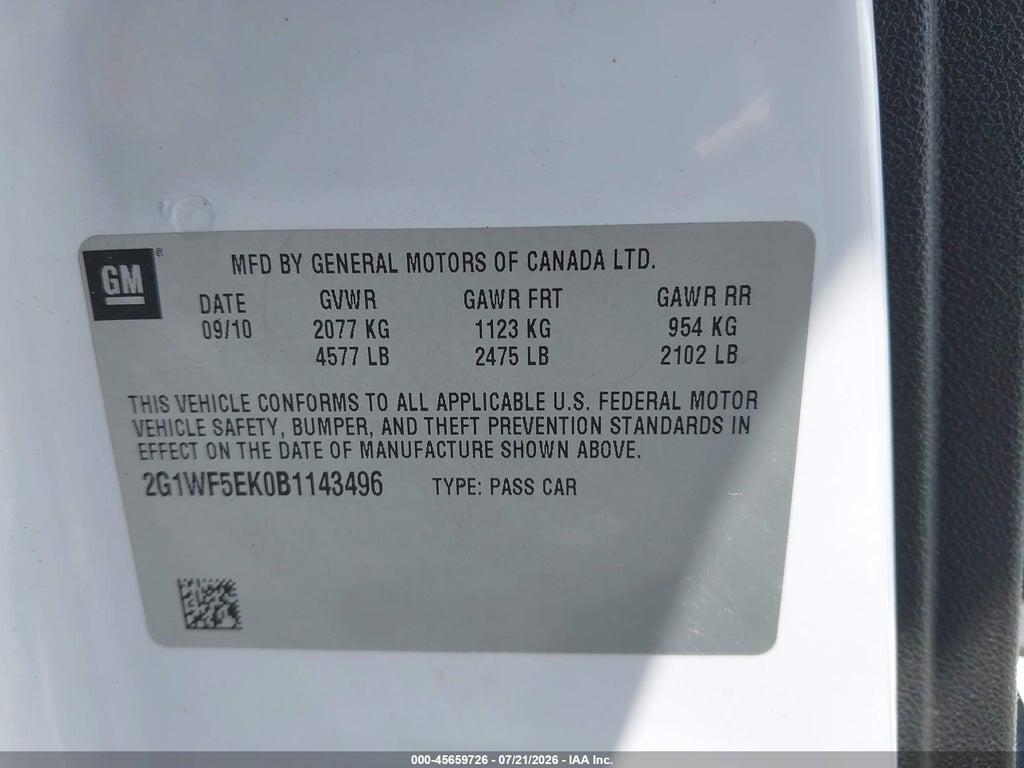 2G1WF5EK0B1143496 2011 CHEVROLET IMPALA photo no. 9