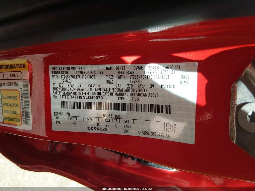 1FTER4FH9NLD49079 2022 FORD RANGER photo no. 9