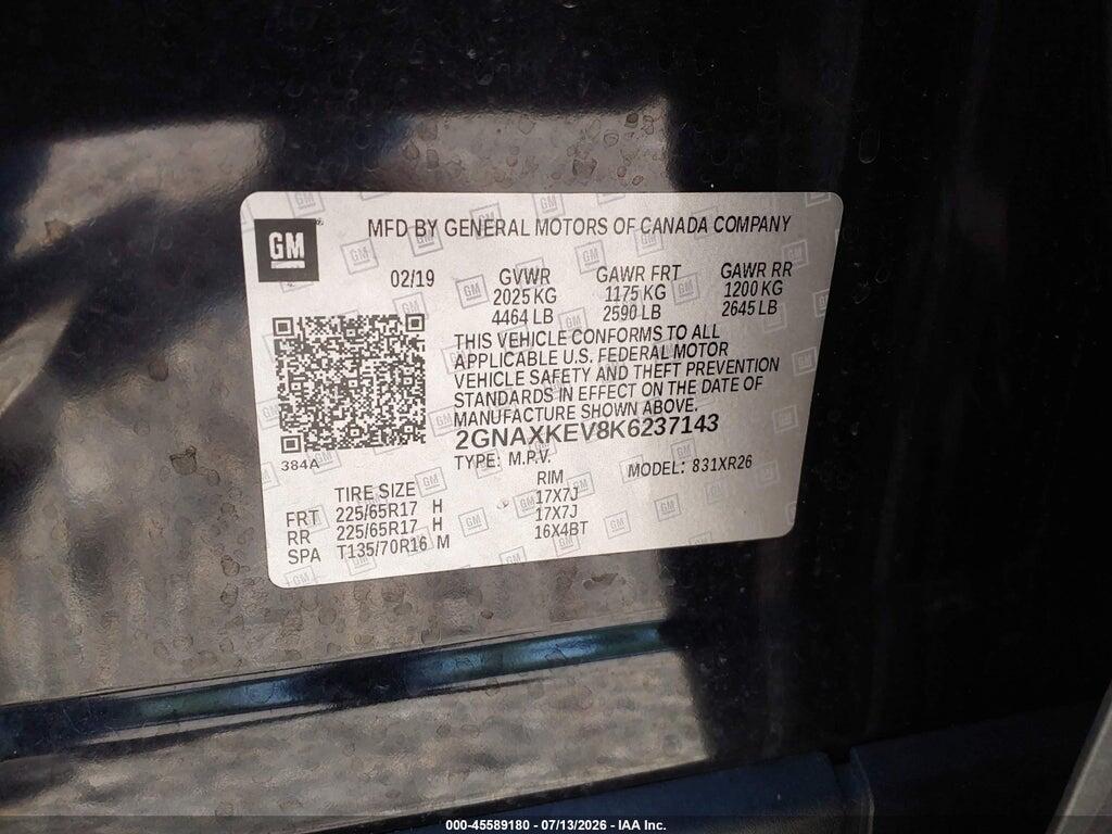 2GNAXKEV8K6237143 2019 CHEVROLET EQUINOX photo no. 9