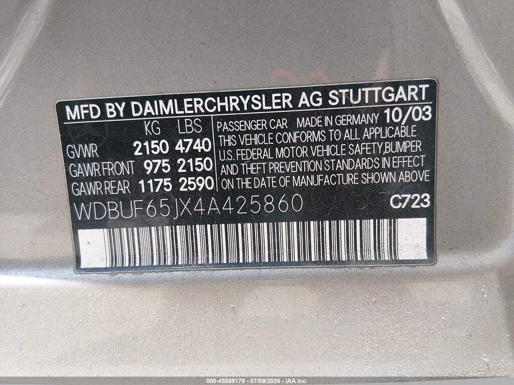 WDBUF65JX4A425860 2004 MERCEDES-BENZ E 320 photo no. 9
