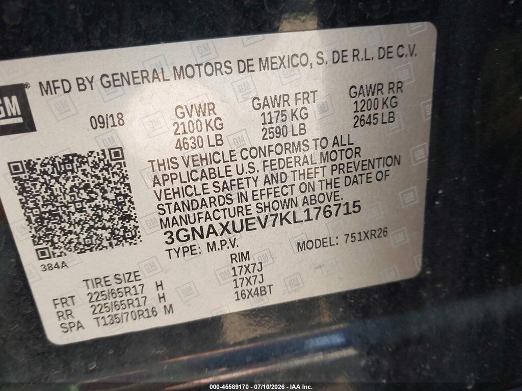 3GNAXUEV7KL176715 2019 CHEVROLET EQUINOX photo no. 9
