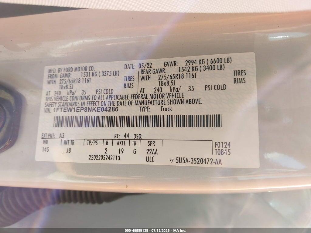 1FTEW1EP8NKE04286 2022 FORD F-150 photo no. 9