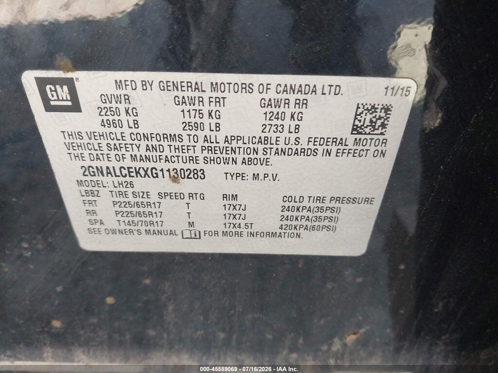 2GNALCEKXG1130283 2016 CHEVROLET EQUINOX photo no. 9