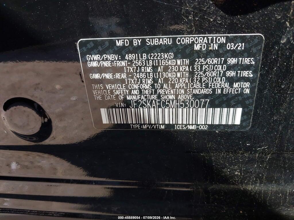 JF2SKAFC5MH530077 2021 SUBARU FORESTER photo no. 9