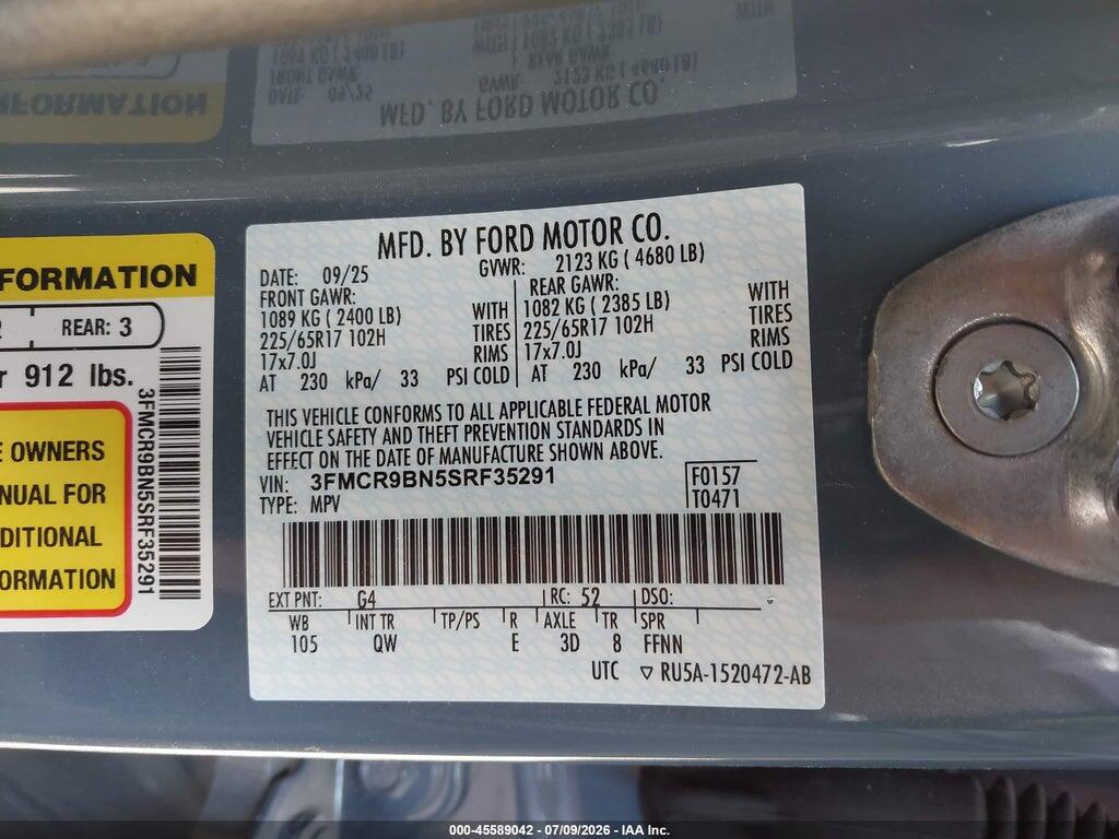 3FMCR9BN5SRF35291 2025 FORD BRONCO SPORT photo no. 9