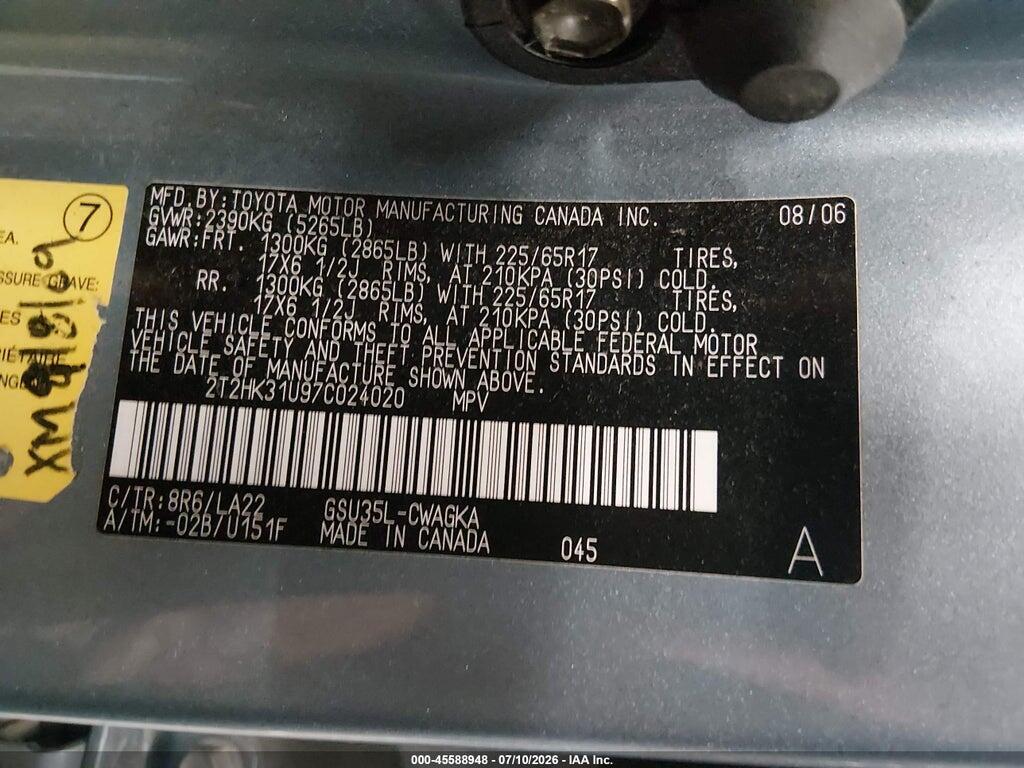 2T2HK31U97C024020 2007 LEXUS RX 350 photo no. 9
