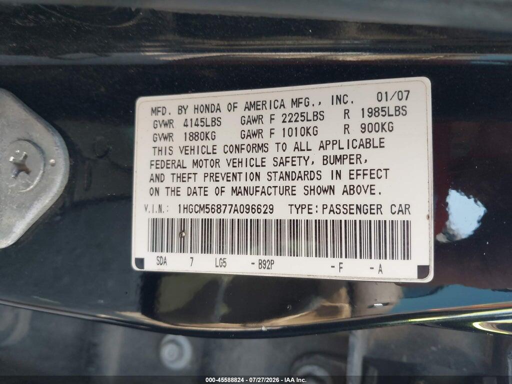 1HGCM56877A096629 2007 HONDA ACCORD photo no. 9