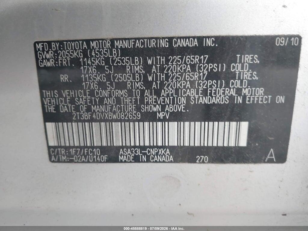 2T3BF4DVXBW082659 2011 TOYOTA RAV4 photo no. 9