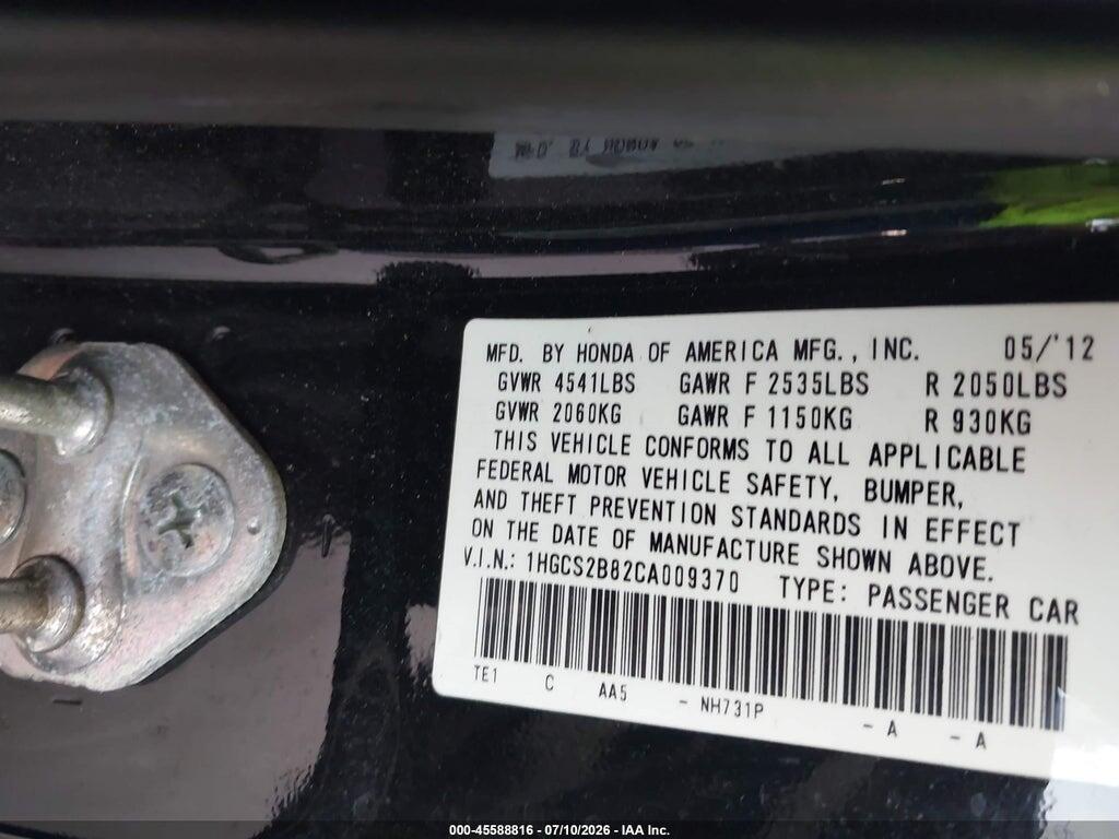 1HGCS2B82CA009370 2012 HONDA ACCORD photo no. 9