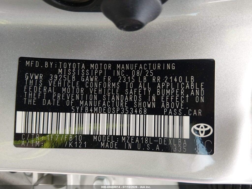 5YFB4MDE0SP353468 2025 TOYOTA COROLLA photo no. 9