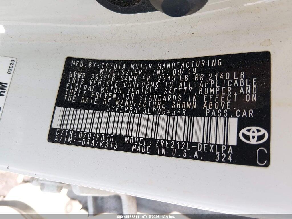 5YFEPRAE3LP064348 2020 TOYOTA COROLLA photo no. 9