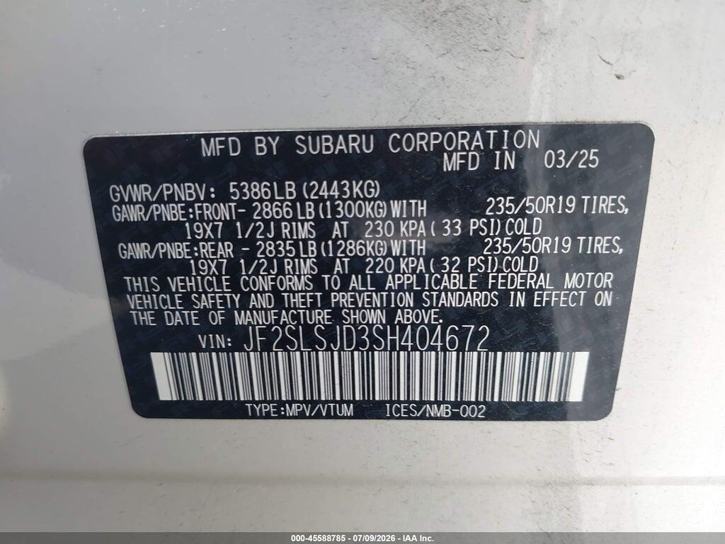 JF2SLSJD3SH404672 2025 SUBARU FORESTER photo no. 9