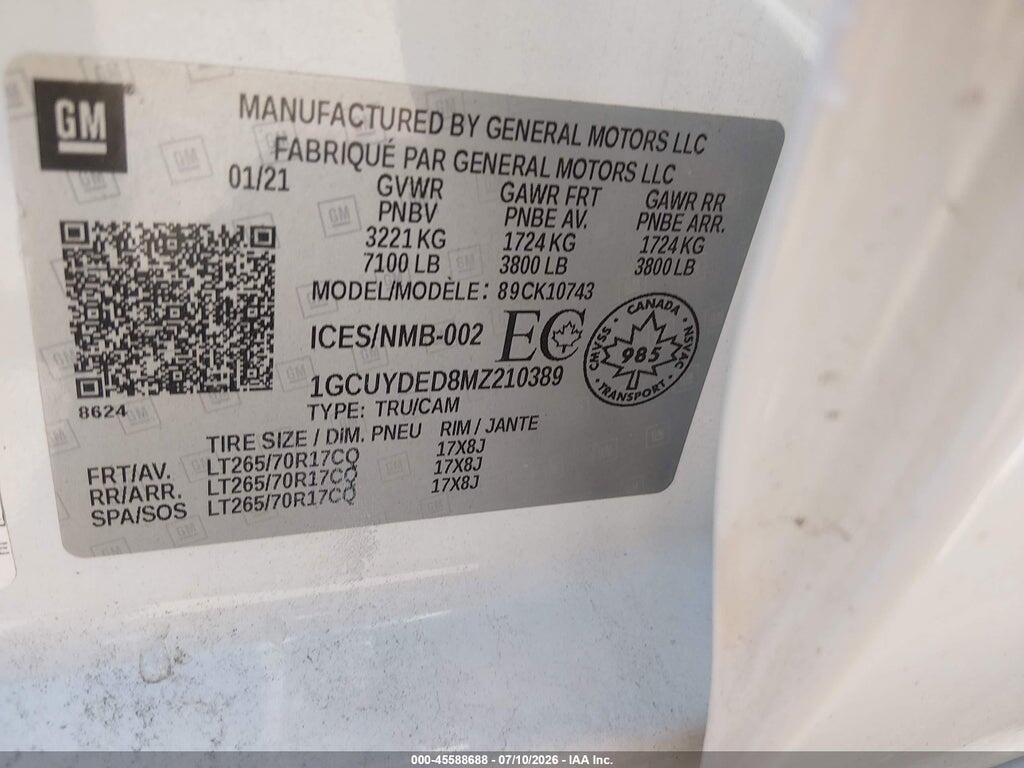 1GCUYDED8MZ210389 2021 CHEVROLET SILVERADO 1500 photo no. 9