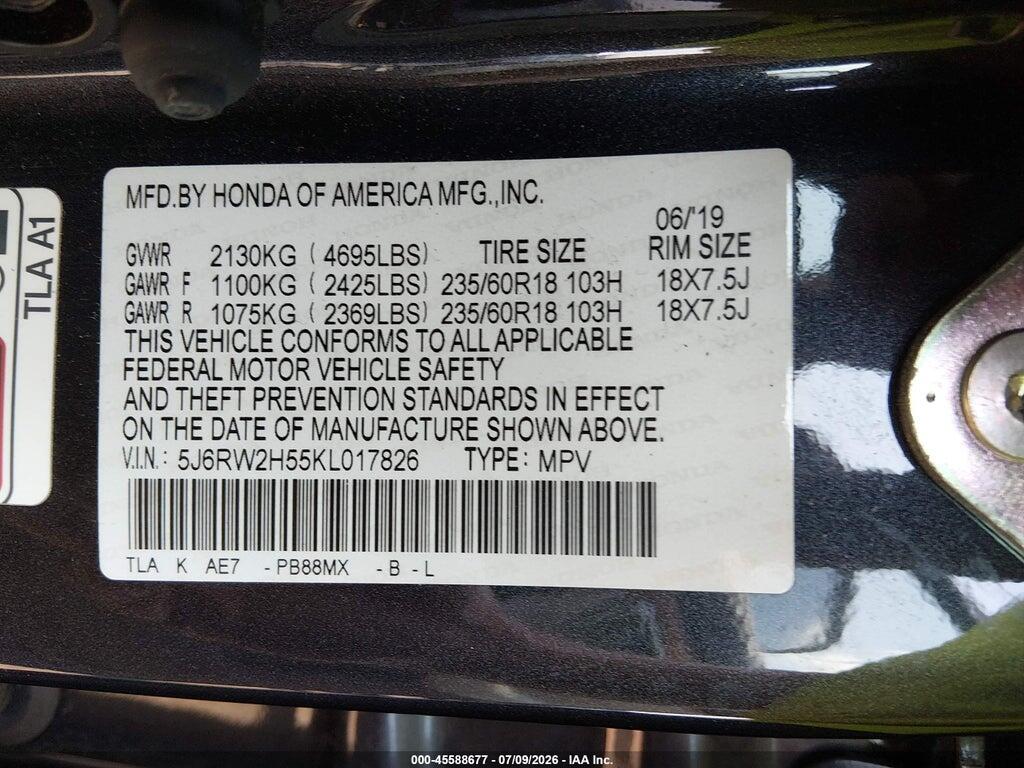 5J6RW2H55KL017826 2019 HONDA CR-V photo no. 9