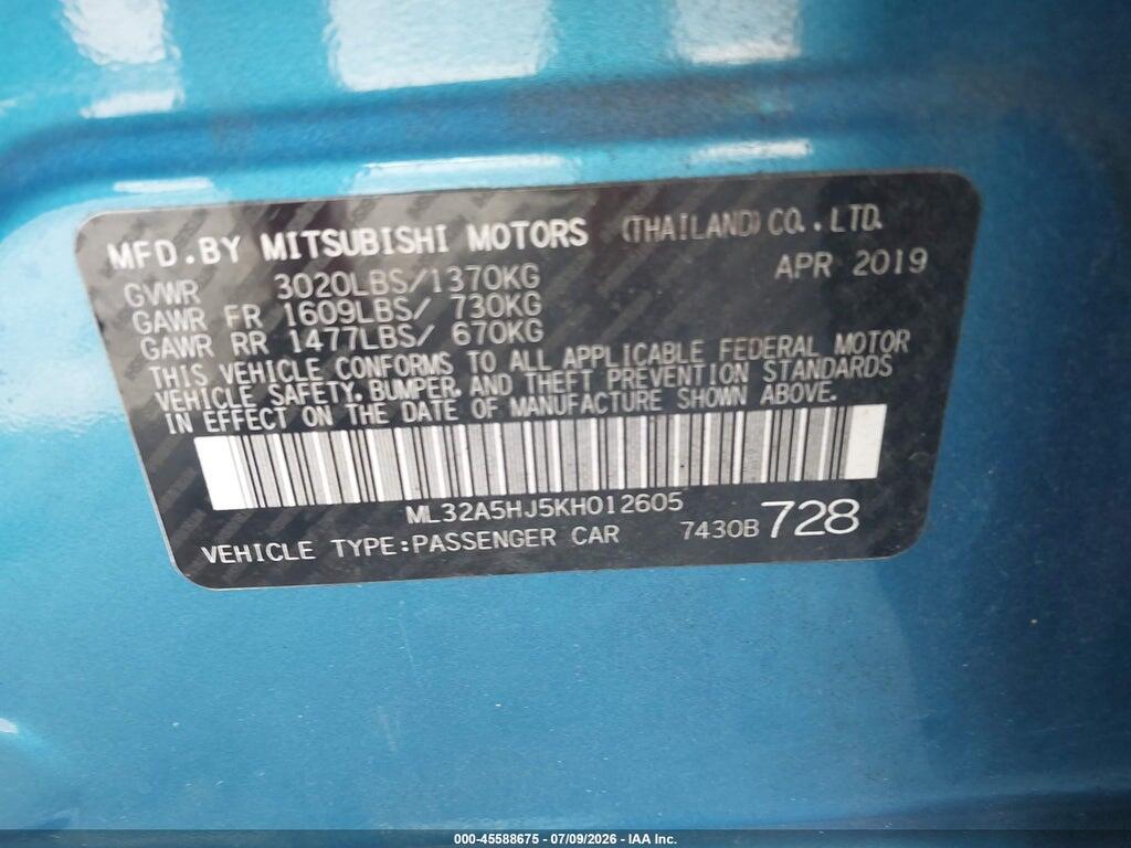 ML32A5HJ5KH012605 2019 MITSUBISHI MIRAGE photo no. 9