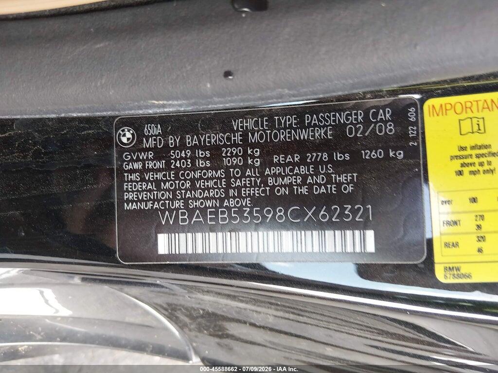 WBAEB53598CX62321 2008 BMW 650I photo no. 9