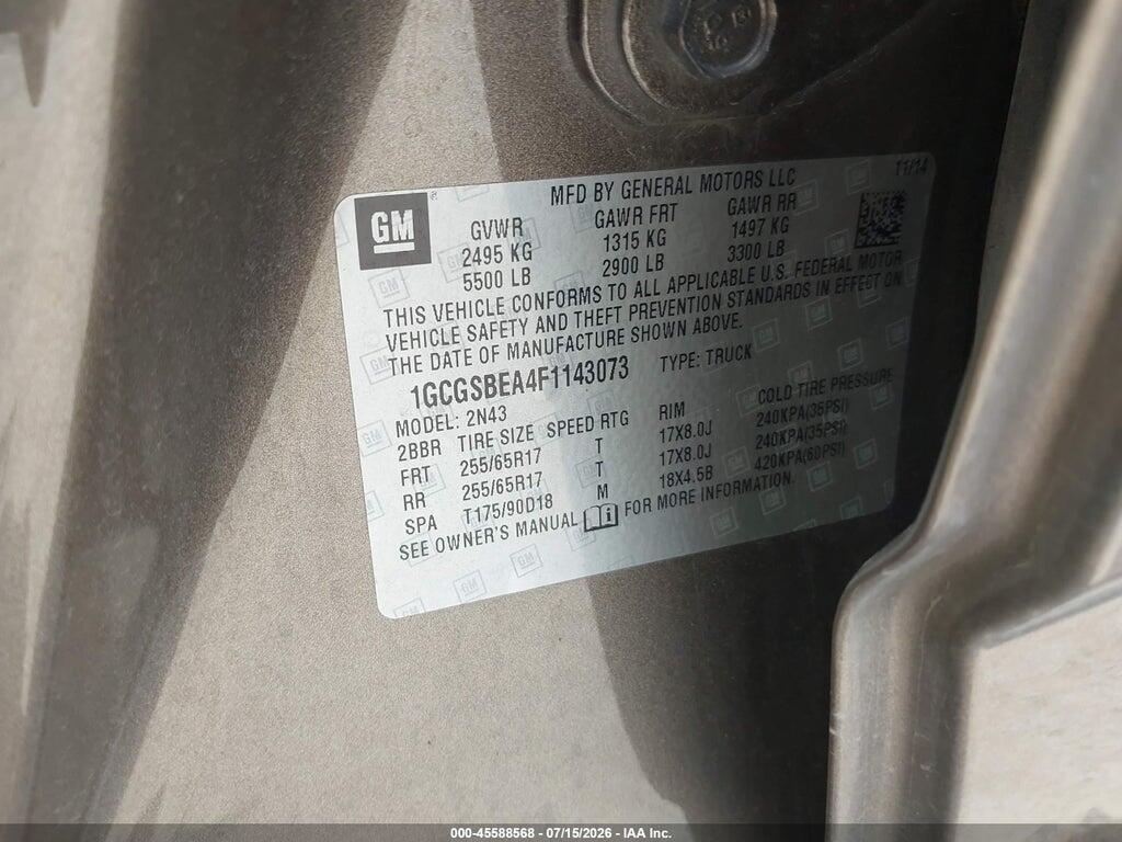 1GCGSBEA4F1143073 2015 CHEVROLET COLORADO photo no. 9