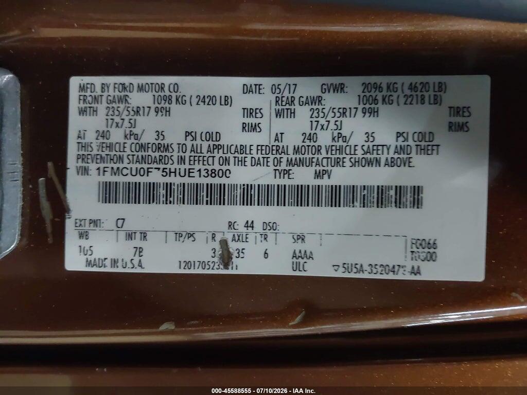 1FMCU0F75HUE13800 2017 FORD ESCAPE photo no. 9