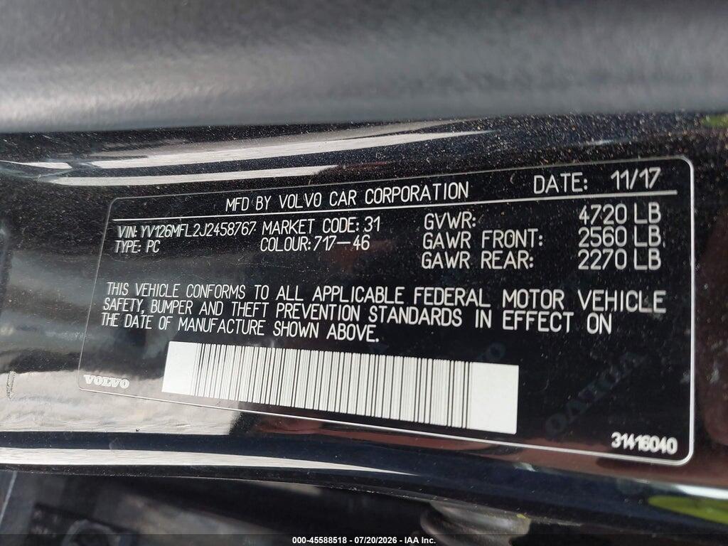 YV126MFL2J2458767 2018 VOLVO S60 photo no. 9