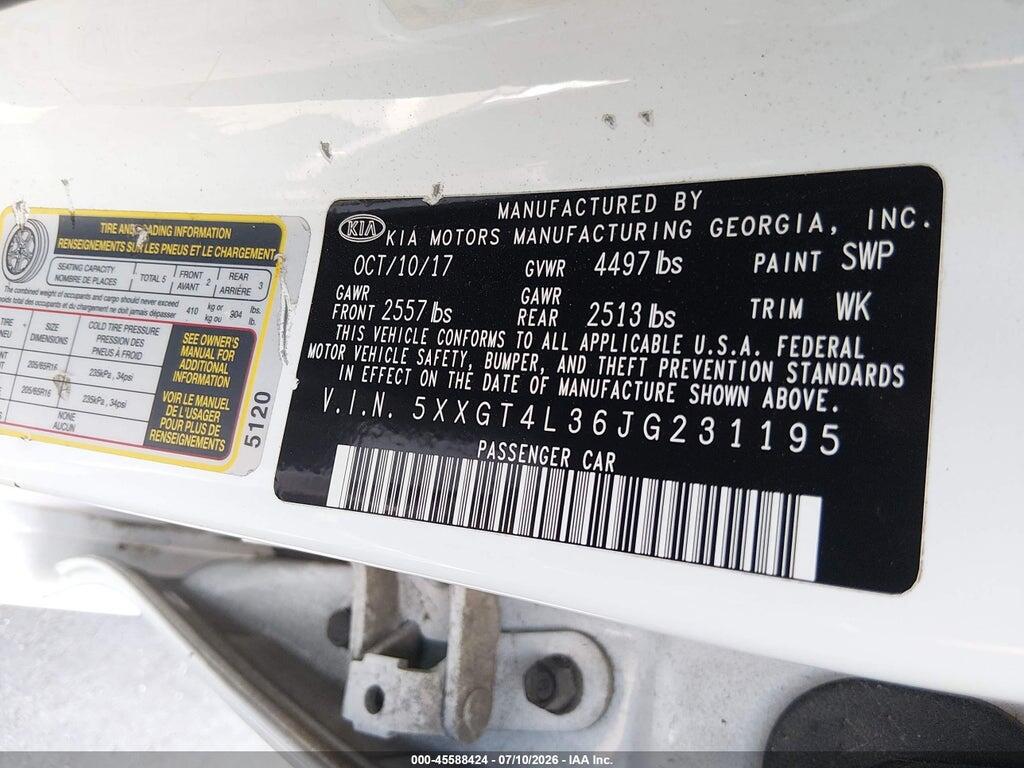 5XXGT4L36JG231195 2018 KIA OPTIMA photo no. 9
