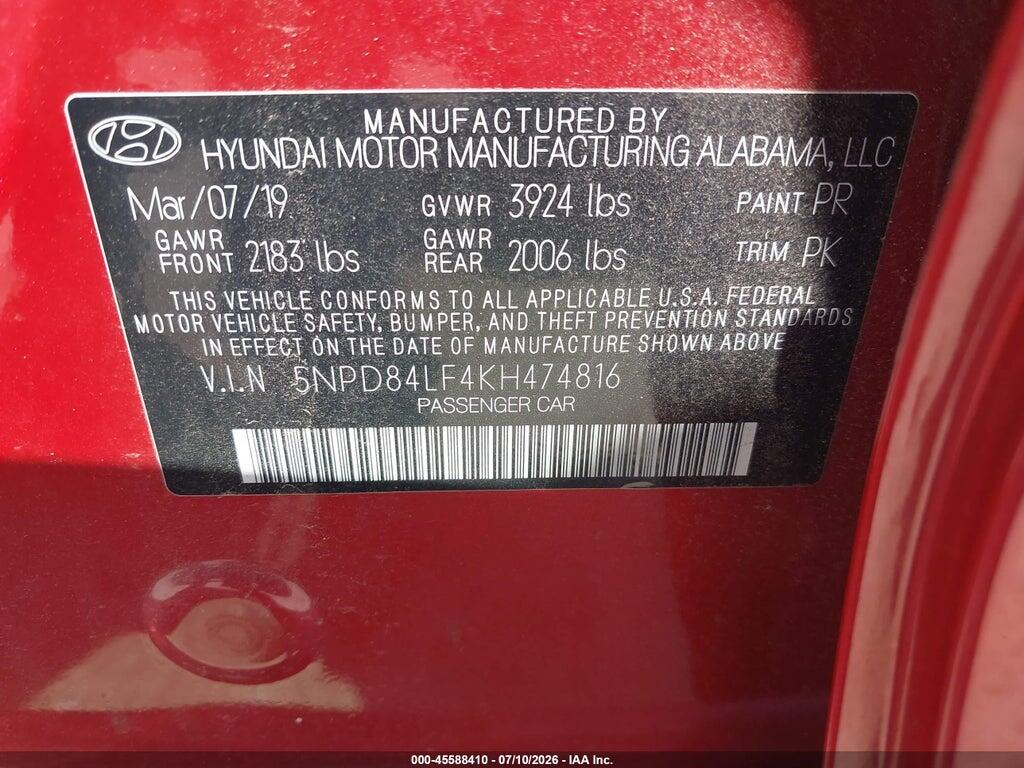 5NPD84LF4KH474816 2019 HYUNDAI ELANTRA photo no. 9