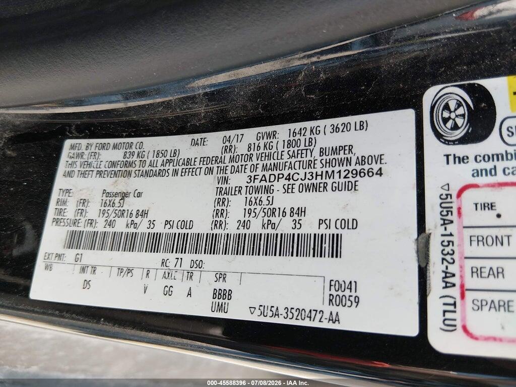 3FADP4CJ3HM129664 2017 FORD FIESTA photo no. 9