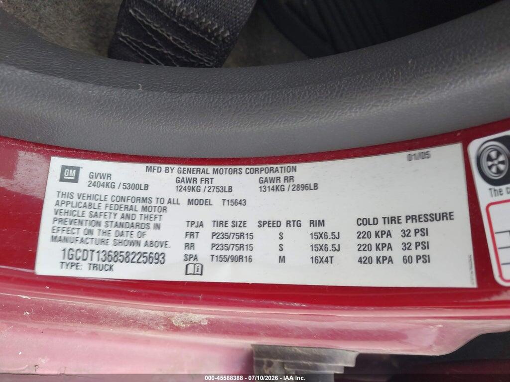 1GCDT136858225693 2005 CHEVROLET COLORADO photo no. 9